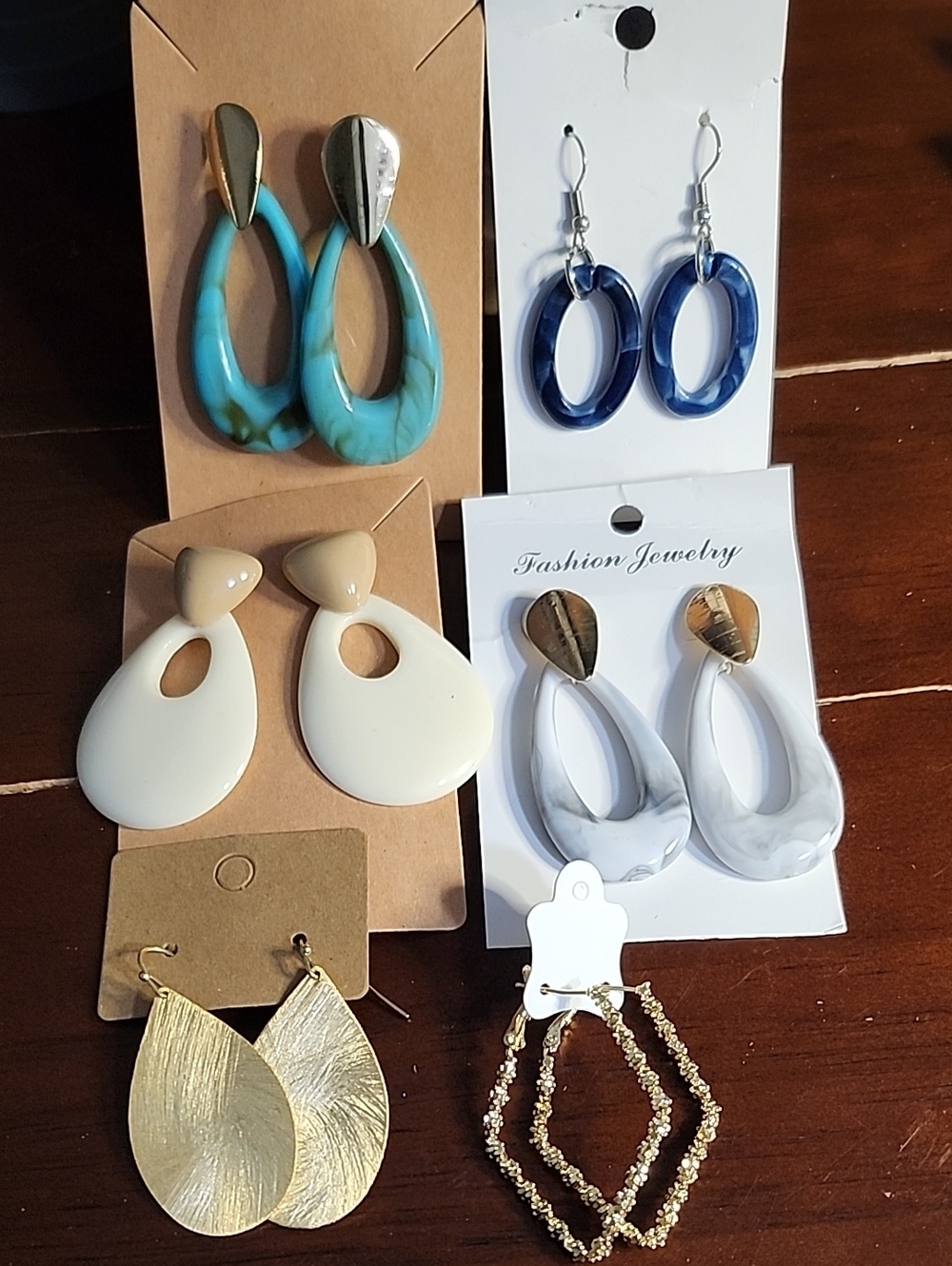 Fashion Jewelry Multi-Pair Earring Set in Turquoise, Navy, White, Cream, Gold